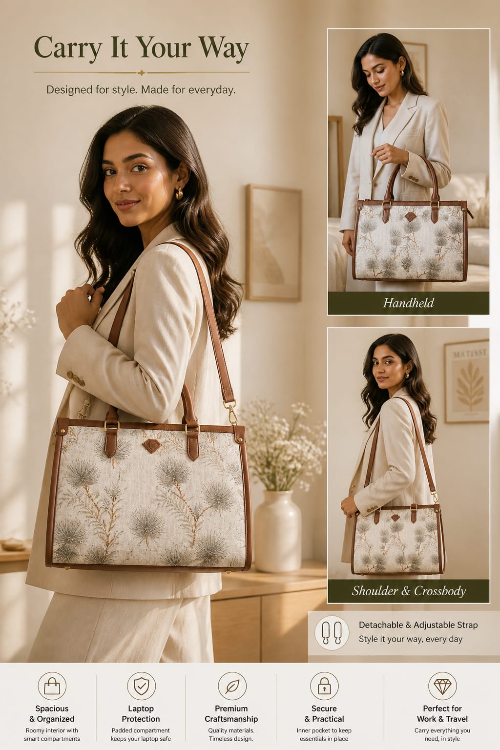 Vanika Heritage Women Laptop Tote Bag